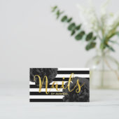 Nail Salon Modern Stripes Black Floral Appointes Afsprakenkaartje (Staand voorkant)