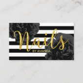 Nail Salon Modern Stripes Black Floral Appointes Afsprakenkaartje (Voorkant)