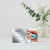 Nail Salon Modern Technicus Glitter Blue Silver Visitekaartje (Staand voorkant)