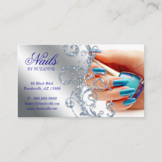 Nail Salon Modern Technicus Glitter Blue Silver Visitekaartje