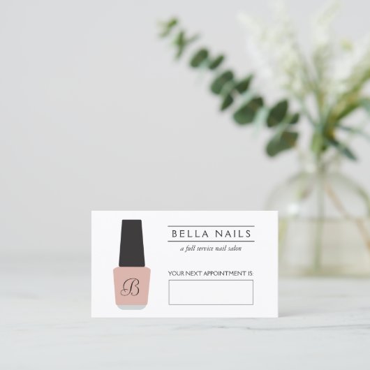 Nail Salon Monogram op Blush Roze Afspraakkaart Afsprakenkaartje (Staand voorkant)