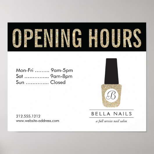 Nail Salon Monogram op Gold Glitter Nail Poolse Poster (Voorkant)