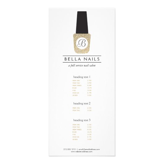 Nail Salon Monogram op Gold Glitter Nail Poolse Reclamekaart (Voorkant)