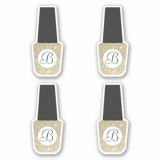 Nail Salon Monogram op Gold Glitter Nail Poolse Sticker (Voorkant)