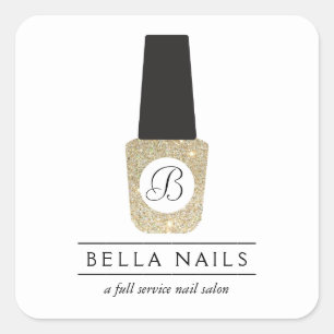 Nail Salon Monogram op Gold Glitter Nail Poolse Vierkante Sticker