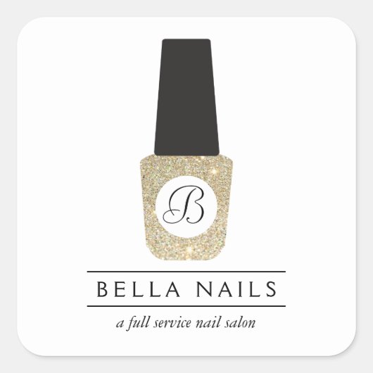 Nail Salon Monogram op Gold Glitter Nail Poolse Vierkante Sticker (Voorkant)