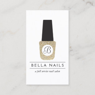 Nail Salon Monogram op Gold Glitter Nail Poolse Visitekaartje