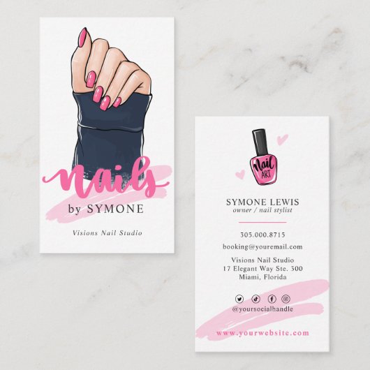 Nail Salon Nail Stylist Nail Tech Manicured Hand B Visitekaartje (Voorkant / Achterkant)