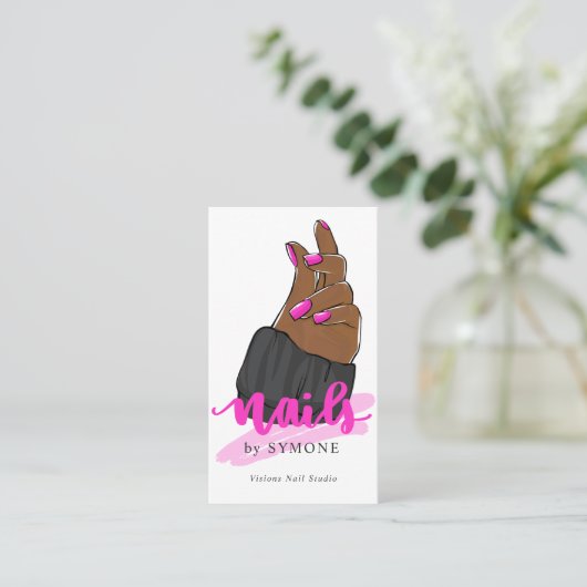 Nail Salon | Nail Tech | Nail Artist | Trendy Pink Visitekaartje (Staand voorkant)