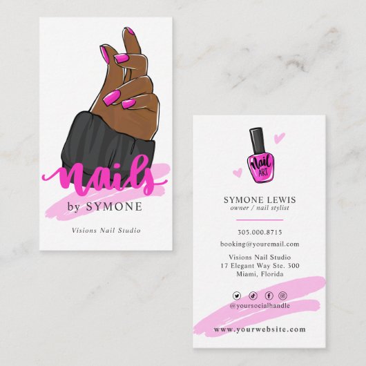 Nail Salon | Nail Tech | Nail Artist | Trendy Pink Visitekaartje (Voorkant / Achterkant)