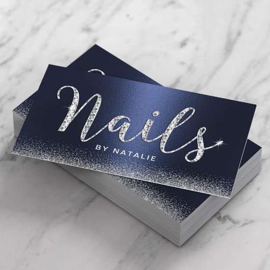 Nail Salon Navy Blue Luxe Diamond Typografie Visitekaartje