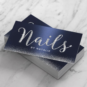 Nail Salon Navy Blue Luxe Diamond Typografie Visitekaartje