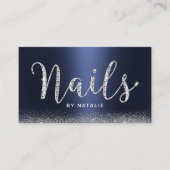 Nail Salon Navy Blue Luxe Diamond Typografie Visitekaartje (Voorkant)