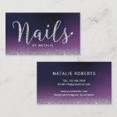 Nail Salon Paarse Luxury Diamond Typografie Visitekaartje (Voorkant / Achterkant)