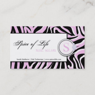 Nail Salon Pink Zebra Print Monogram Visitekaartje