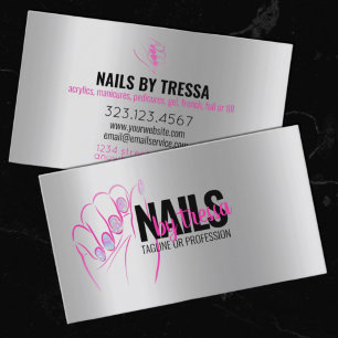 Nail Salon Platinum, Iridescent + Hot Pink Glitter Visitekaartje
