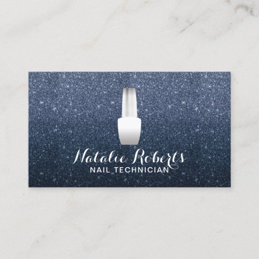Nail Salon Poland Makeup Artist Navy Blue Glitter Visitekaartje (Voorkant)