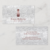Nail Salon Poolse bottelaar Modern Silver Sequins Visitekaartje (Voorkant / Achterkant)