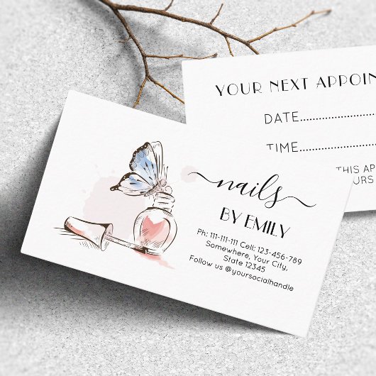 Nail Salon Poolse Fles Sketch Blush Pink Afsprakenkaartje