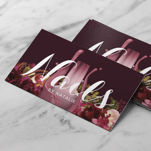 Nail Salon Poolse Manicurist Burgundy Floral Visitekaartje