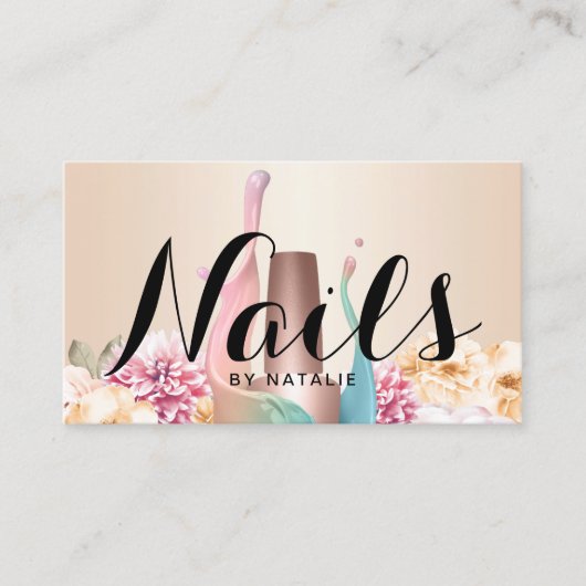 Nail Salon Poolse Manicurist Elegant Floral Visitekaartje (Voorkant)
