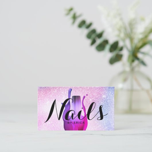 Nail Salon Poolse Manicurist Modern Pastel Glitter Visitekaartje (Staand voorkant)