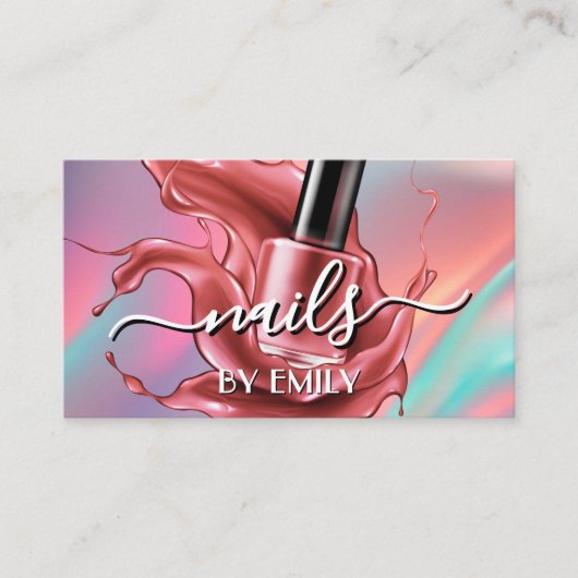 Nail Salon Poolse Manicurist Pastel Holographic Visitekaartje (Voorkant)