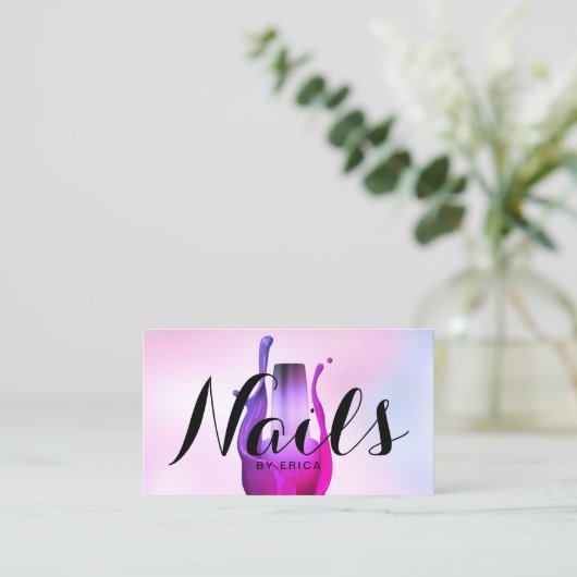 Nail Salon Poolse Manicurist Waterverf Pink Ombre Visitekaartje (Staand voorkant)