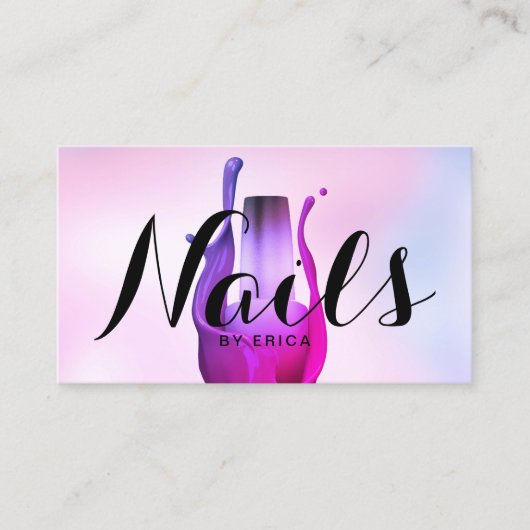 Nail Salon Poolse Manicurist Waterverf Pink Ombre Visitekaartje (Voorkant)