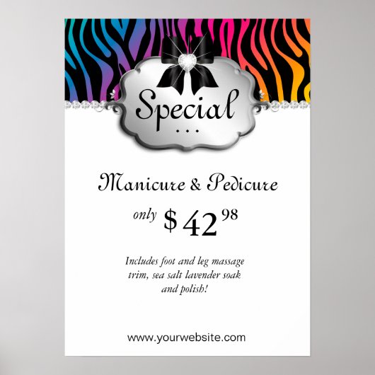 Nail Salon Poster Zebra Rainbow Hair (Voorkant)