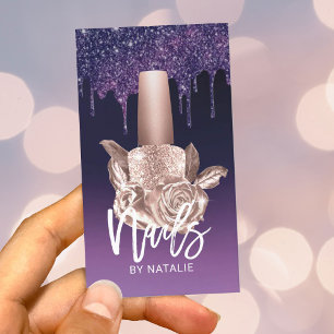 Nail Salon Roos Gold Floral Modern Paarse drift Visitekaartje