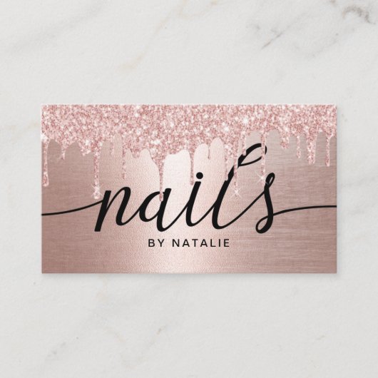 Nail Salon Roos Gold Glitter Drift Typografie Visitekaartje (Voorkant)