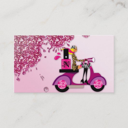 Nail Salon Scooter Girl Glitter Pools Visitekaartje (Voorkant)