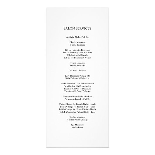 Nail Salon Services Prijslijst {Paars} Reclamekaart (Achterkant)