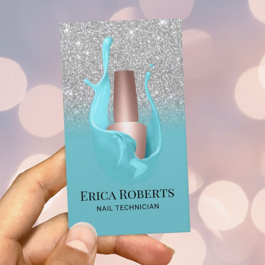 Nail Salon Silver en Turquoise Poolse Makeup Artis Visitekaartje