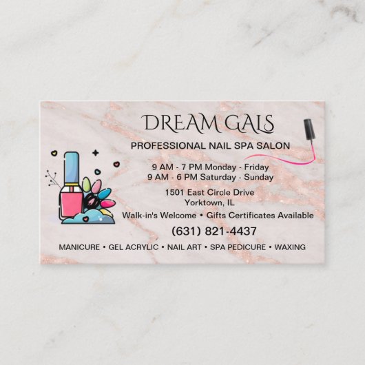 Nail Salon Spa Technician Blush Roos Marmer Visitekaartje (Voorkant)