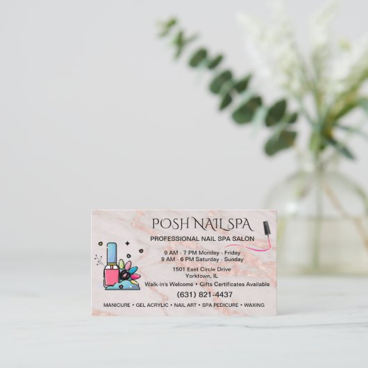Nail Salon Spa Technician Blush Roos Marmer Visitekaartje (Staand voorkant)