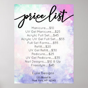 Nail Salon Supplies Waterverf Price List Poster