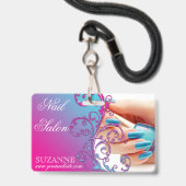 Nail Salon Technicia Floral Damask Pink Blue  Badge (Voorzijde met lanyard)