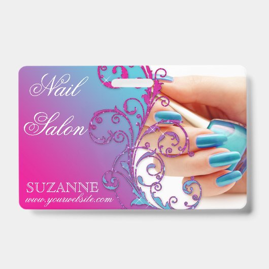 Nail Salon Technicia Floral Damask Pink Blue  Badge (Voorzijde)