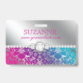 Nail Salon Technicia Floral Damask Pink Blue  Badge (Achterkant)