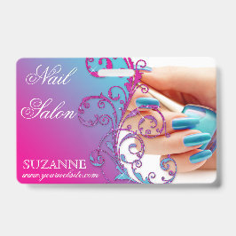 Nail Salon Technicia Floral Damask Pink Blue  Badge