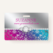 Nail Salon Technicia Floral Damask Pink Blue Badge (Achterkant)