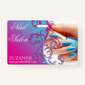 Nail Salon Technicia Floral Damask Pink Blue Badge (Voorkant)