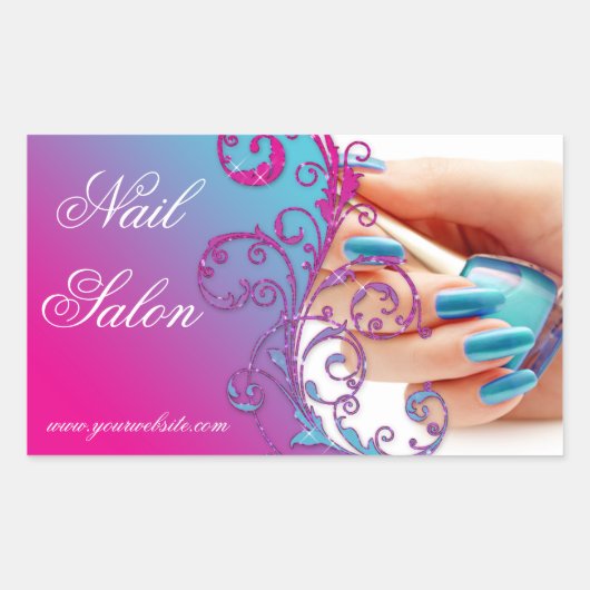 Nail Salon Technicia Floral Damask Pink Blue Rechthoekige Sticker (Voorkant)