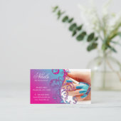 Nail Salon Visitekaartje Glitter Blue Pink (Staand voorkant)
