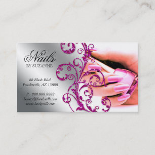 Nail Salon Visitekaartje Glitter Pink Silver 2