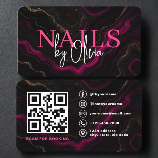 Nail Specialist Artist  QR Code Pink Black Visitekaartje