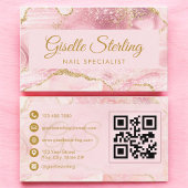 Nail Specialist Blush Pink Gold Agate QR Code Visitekaartje
