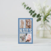 Nail Specialist Dusty Blue Qr Code Photo Collage Visitekaartje (Staand voorkant)